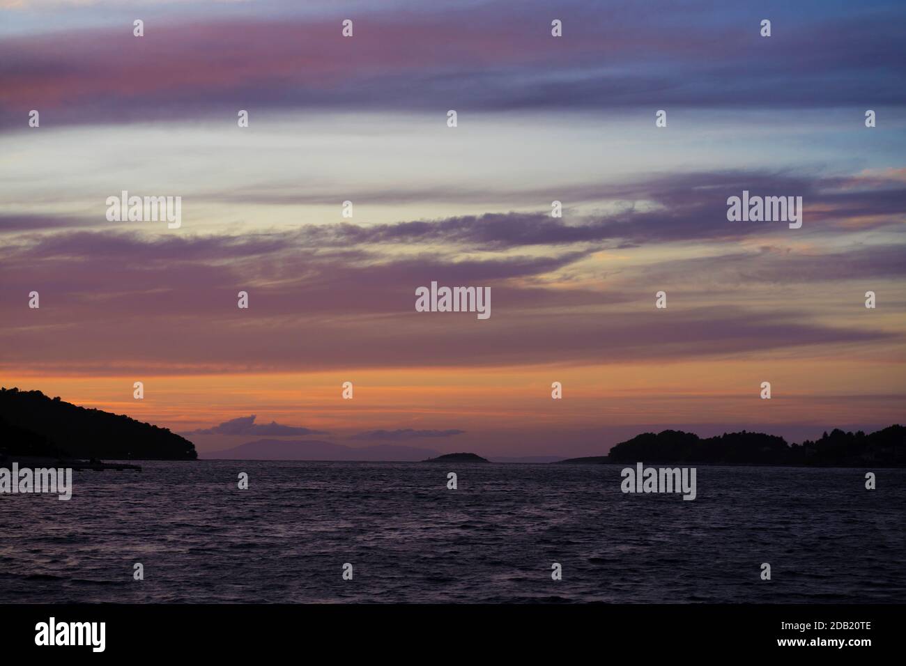 Twilight in Vela Luka, Korcula island, Croatia Stock Photo
