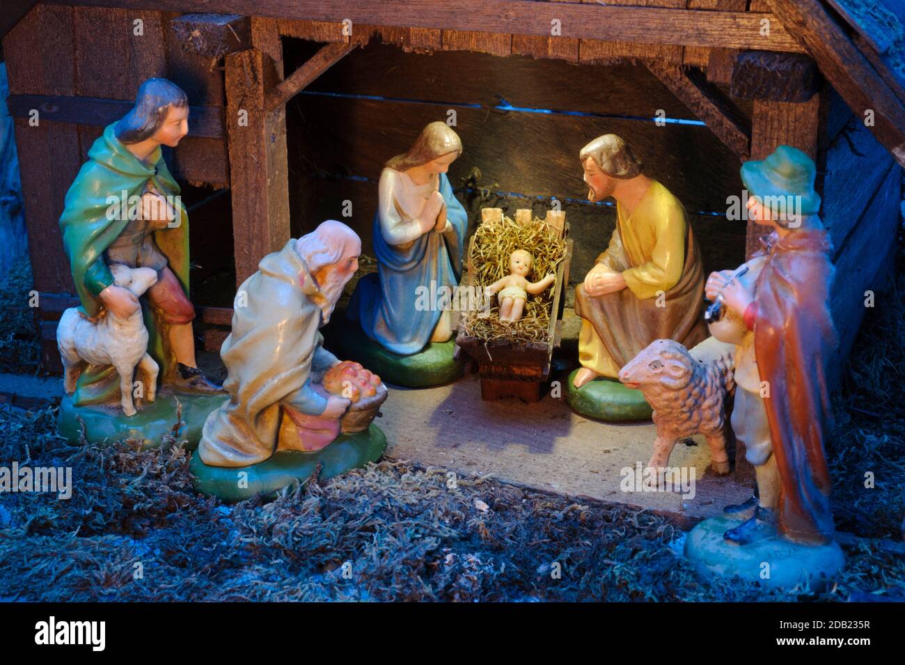 christmas crib at stable in Bethlehem Stock Photo