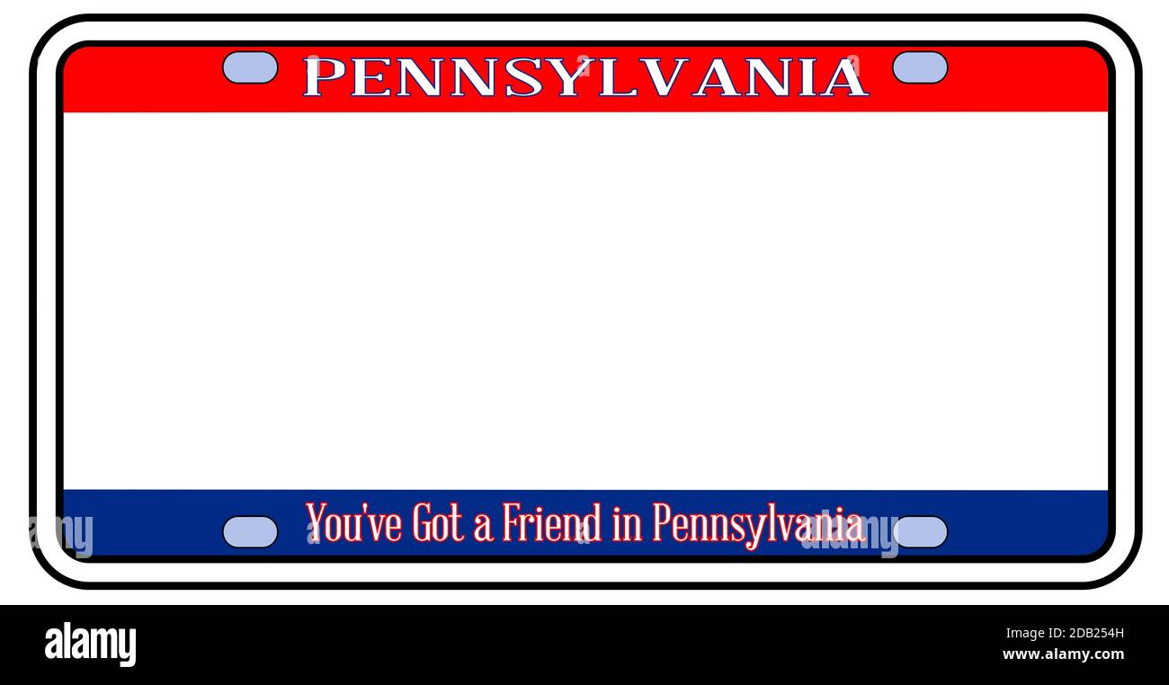 Blank Pennsylvania  license plate in the colors of the state flag over a white background Stock Photo