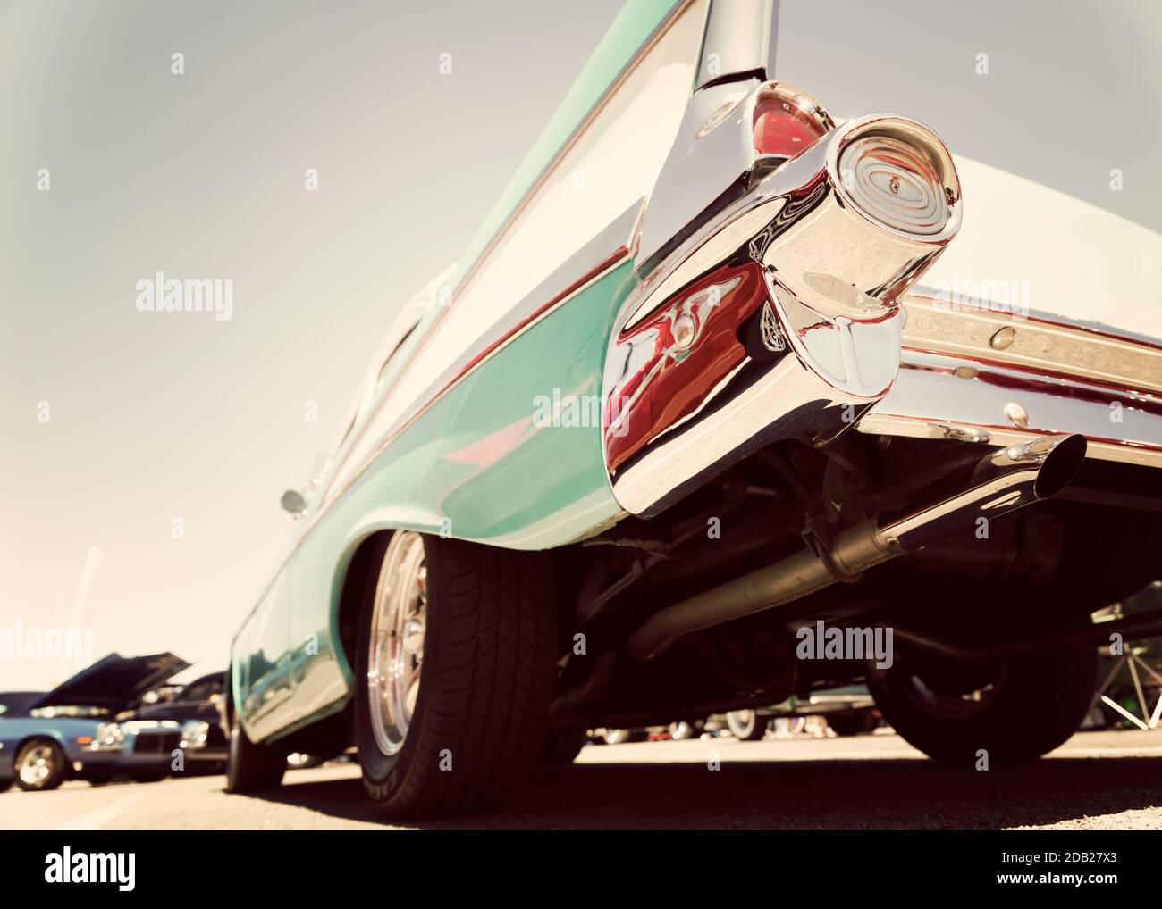 Classic american car in vintage color, low angle photograph Stock Photo