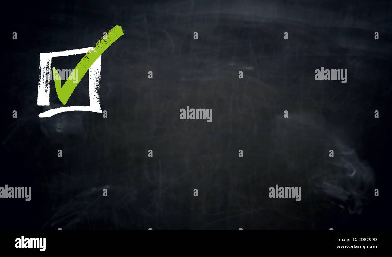 Checkbox chalkboard concept background. Stock Photo