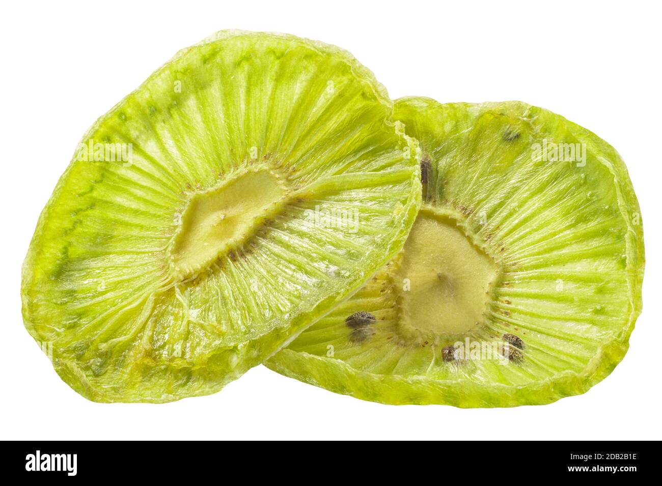Kiwifruit chips, a thin dried slices of Actinidia deliciosa fruit, isolated Stock Photo