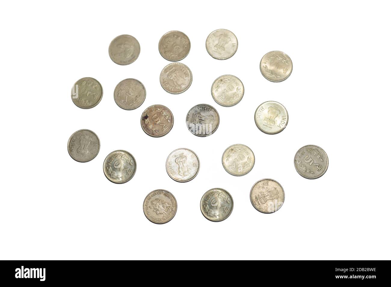 Stock pile of Indian 5 rupee metal coin currency isolated on white ...