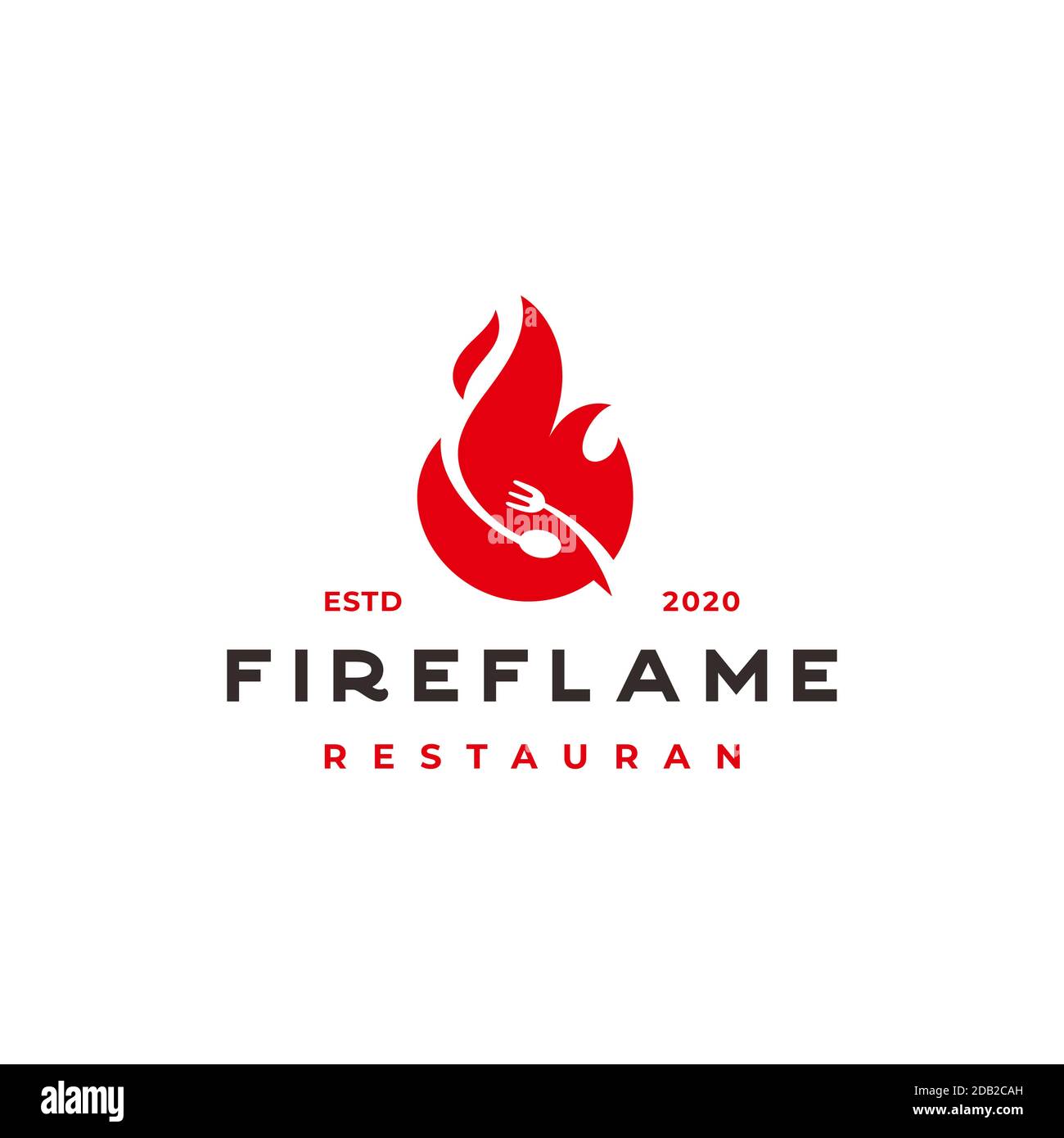 Fire flame with spoon and fork for Food Restaurant logo designs Stock