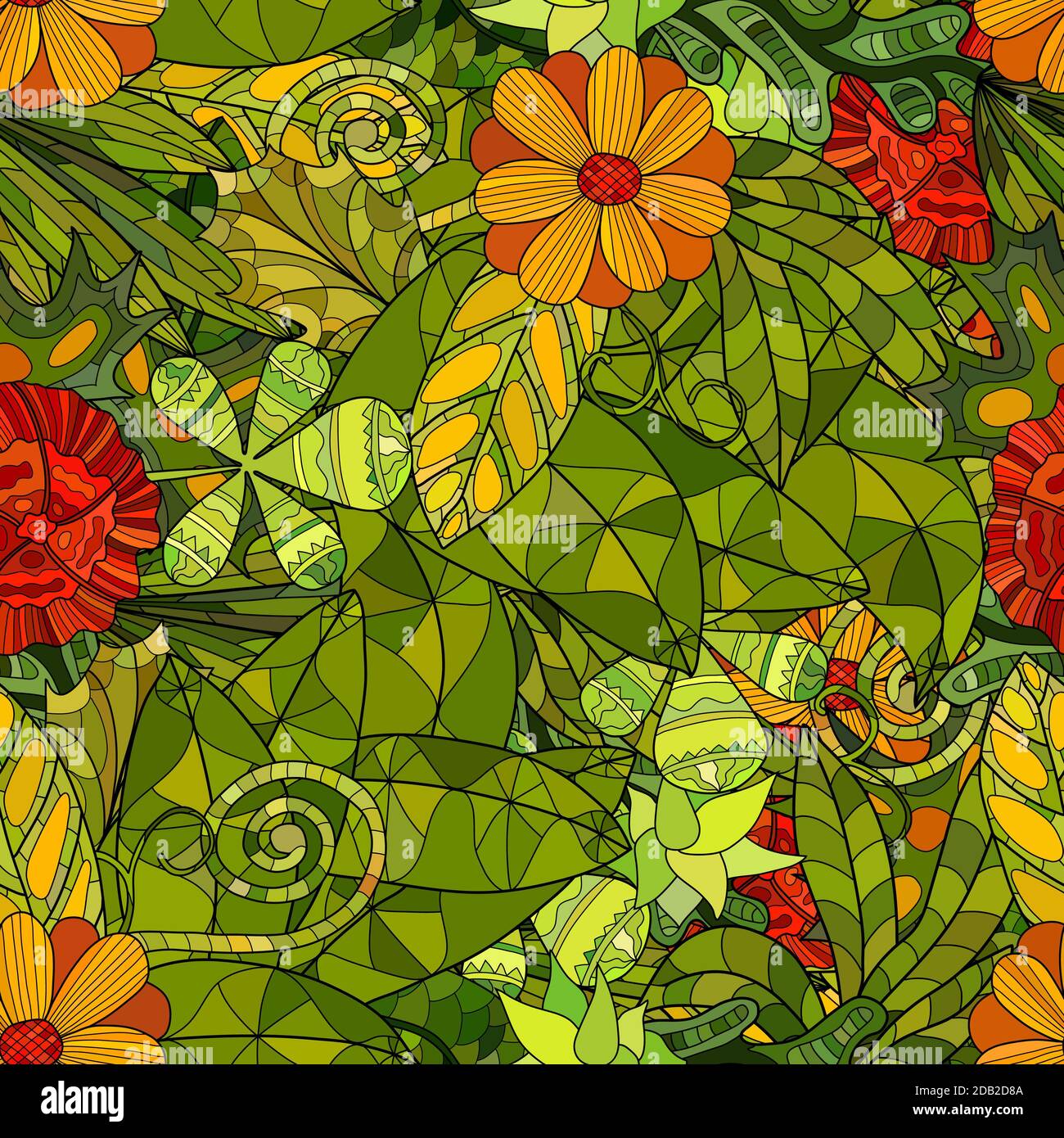 hand drawn floral seamless pattern with flowers and leaves Stock Photo ...