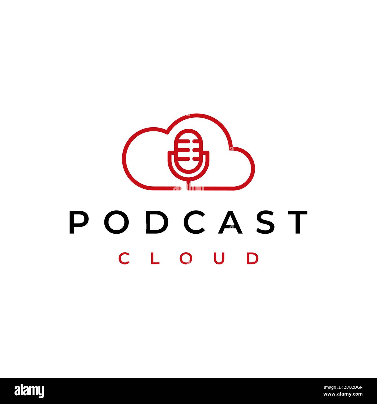 Line art Podcast Cloud Logo, cloud computing with mic podcast logo design Stock Vector