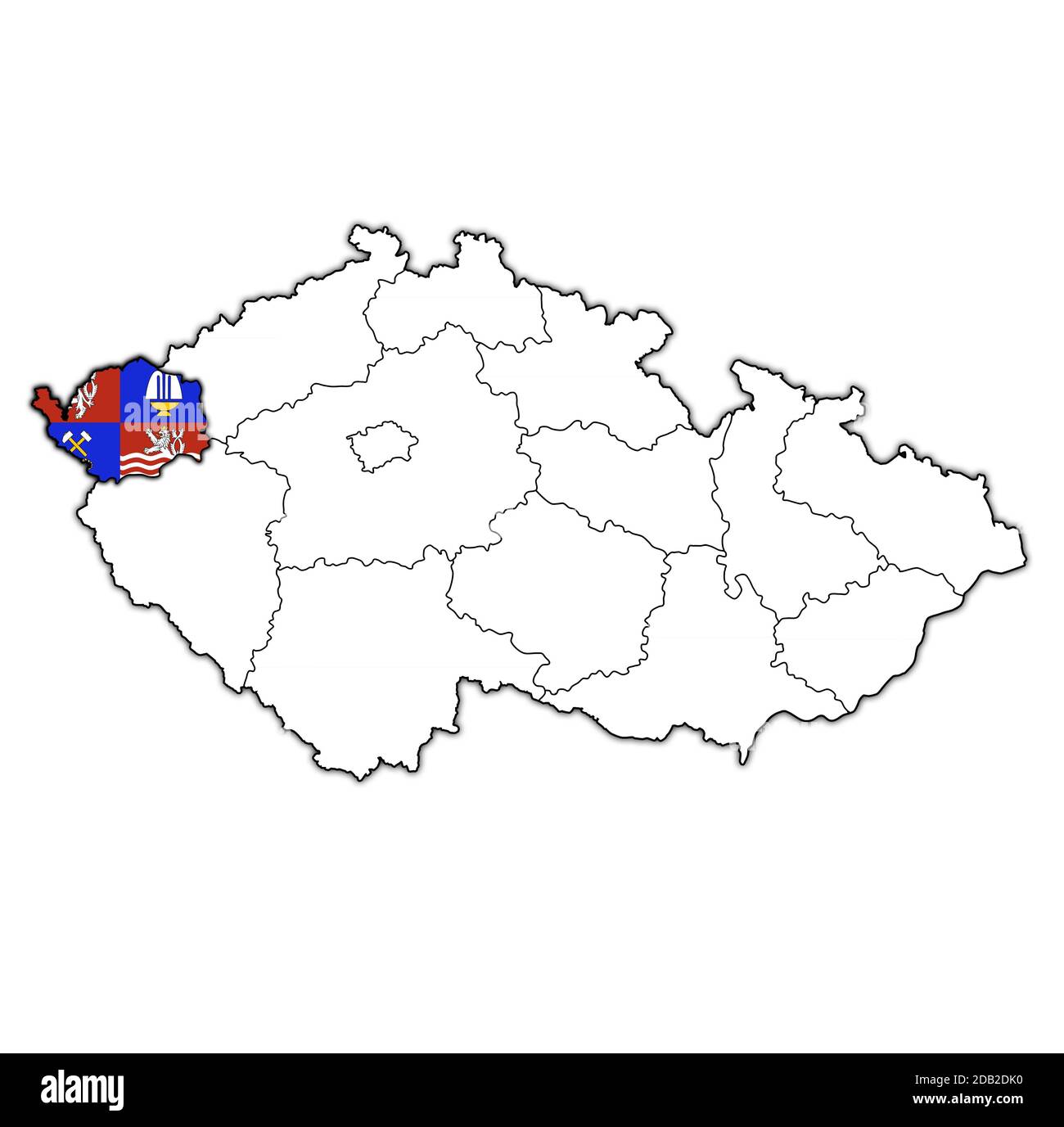 emblem of karlovy vary region on map with administrative divisions and borders of Czech Republic Stock Photo