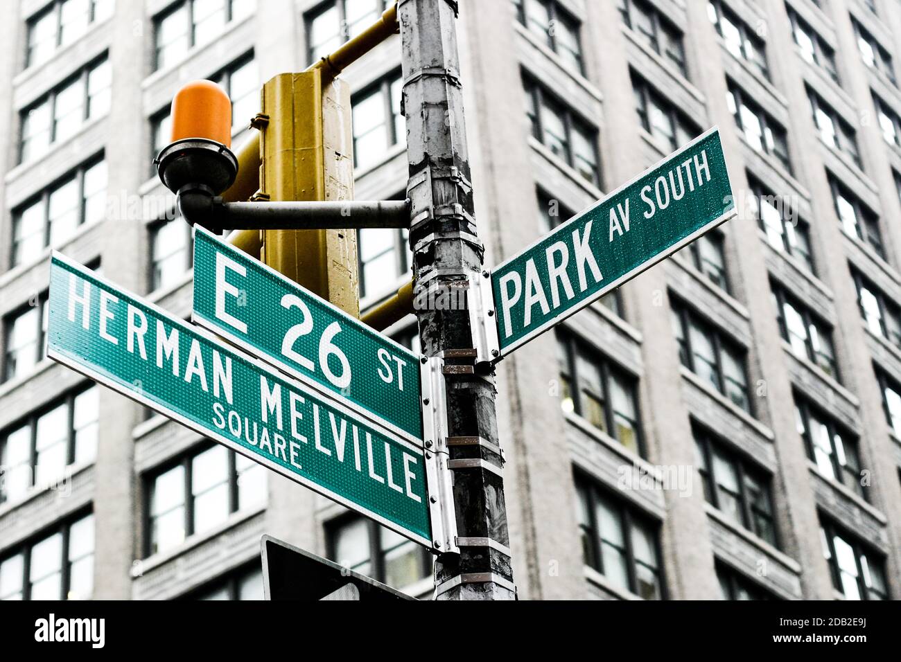 street signs at crossroads in the downtown district of new york, concept of giving direction, Park Avenue South Stock Photo