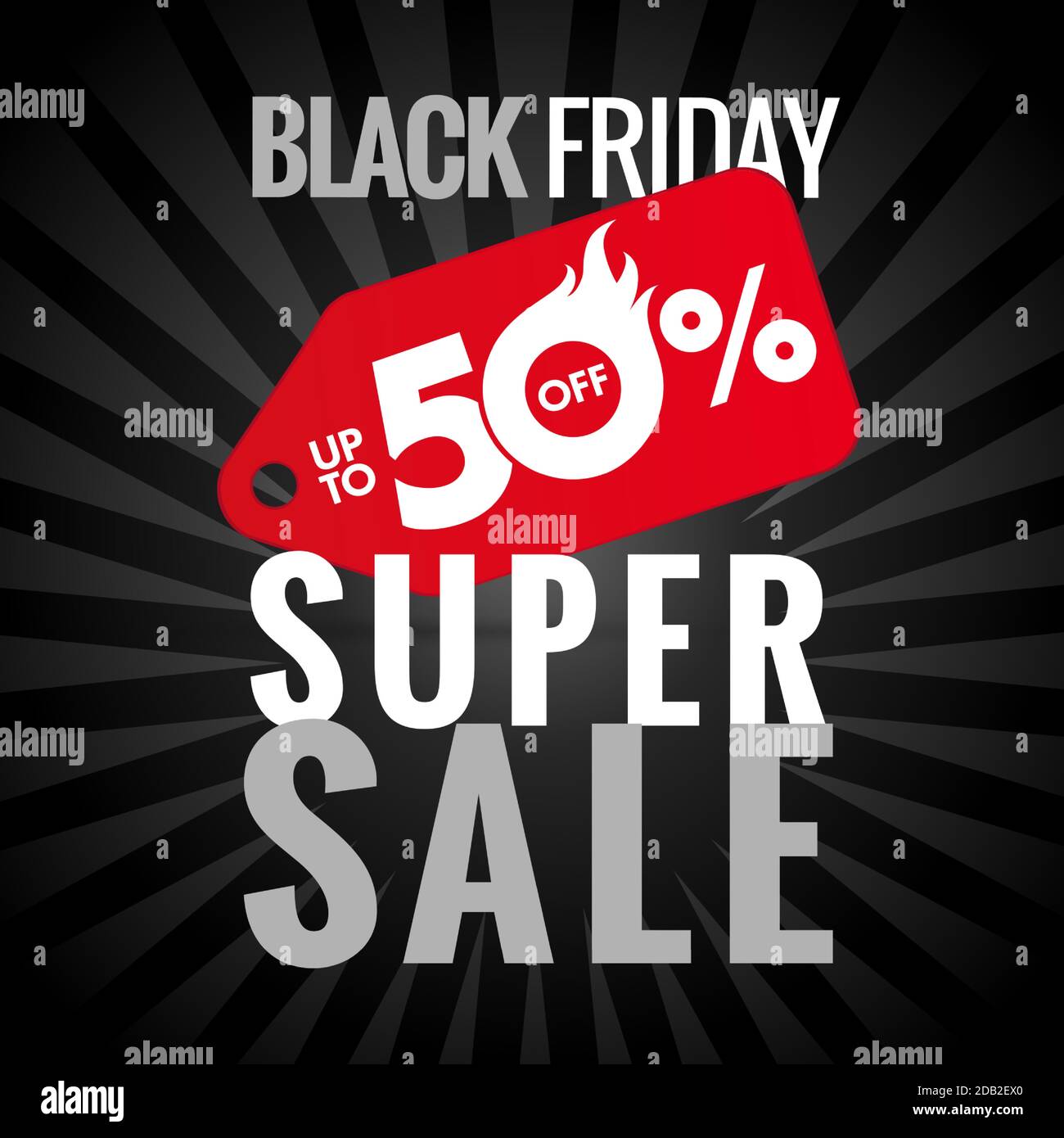 Black Friday sale banner with 50% off discount red label, deal sticker design. 10%, 20%, 30%, 40%, 60%, 70% off for special offer flyer poster vector Stock Vector