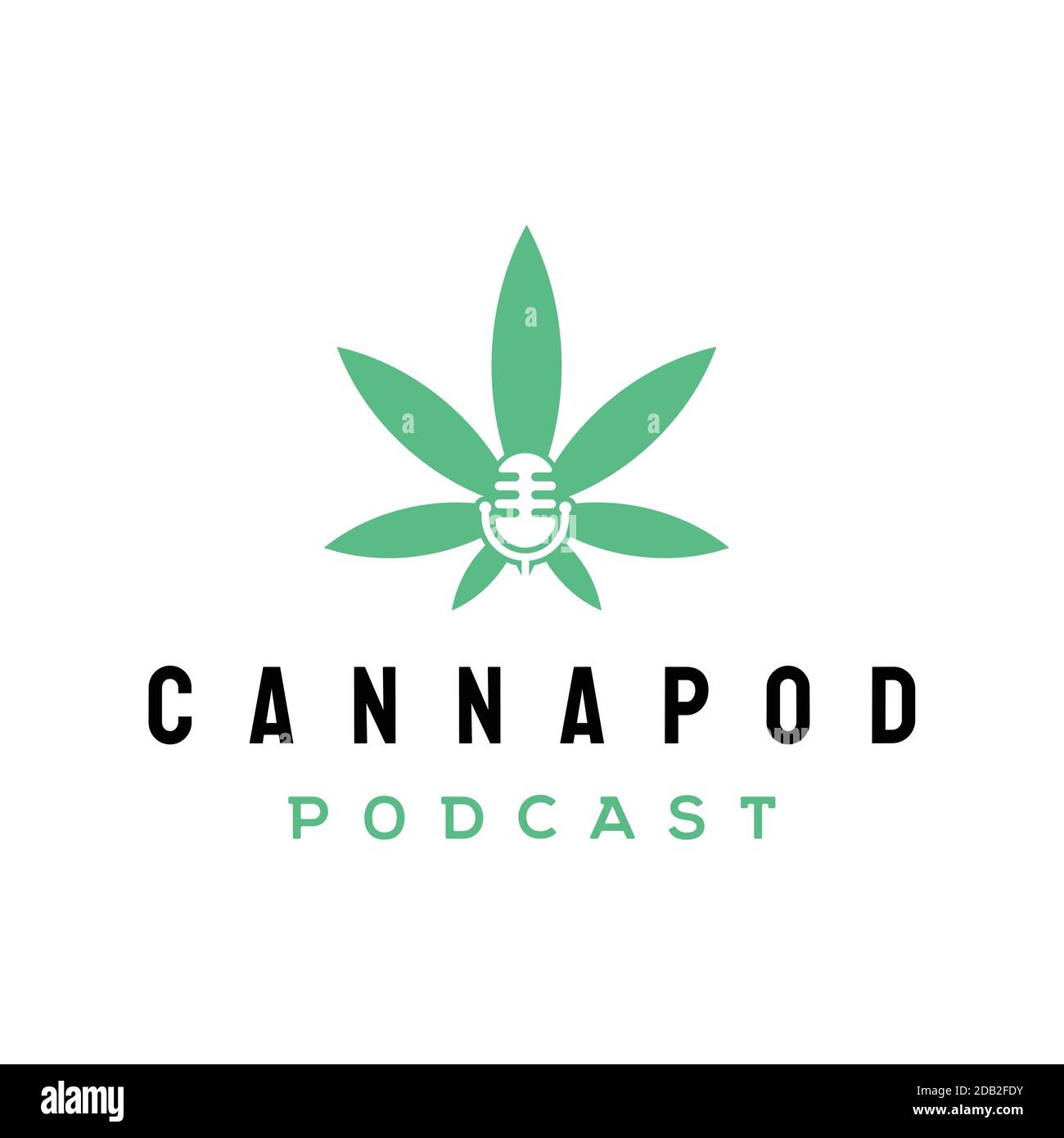 Cannabis leaf with Podcast mic Logo design Vector Template Stock Vector