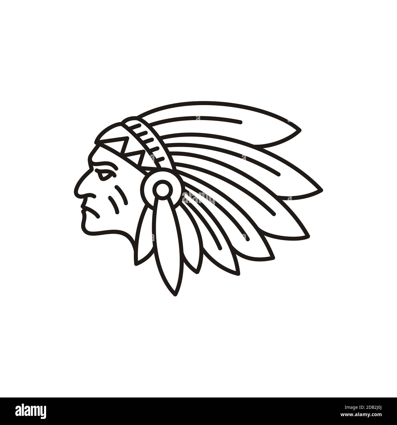 american native indian chief headdress line art logo design inspiration 2DB2J0J
