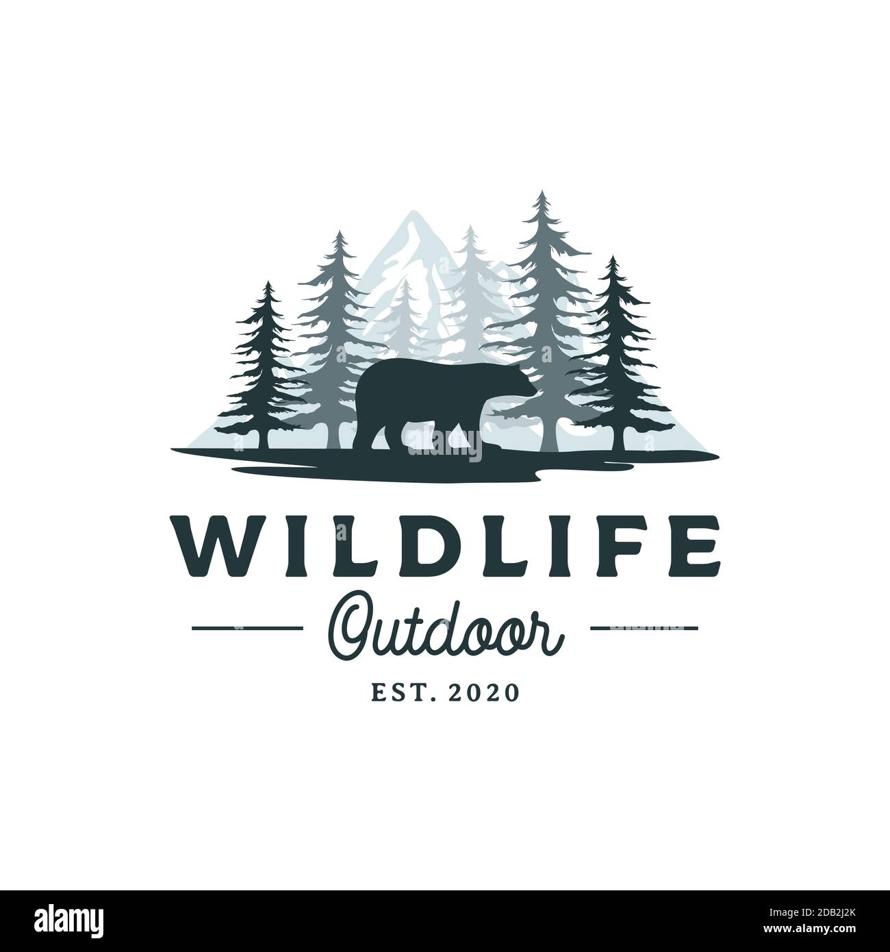 Bear, Mountain and Pine Cedar Conifer Wilderness Adventure Logo Design