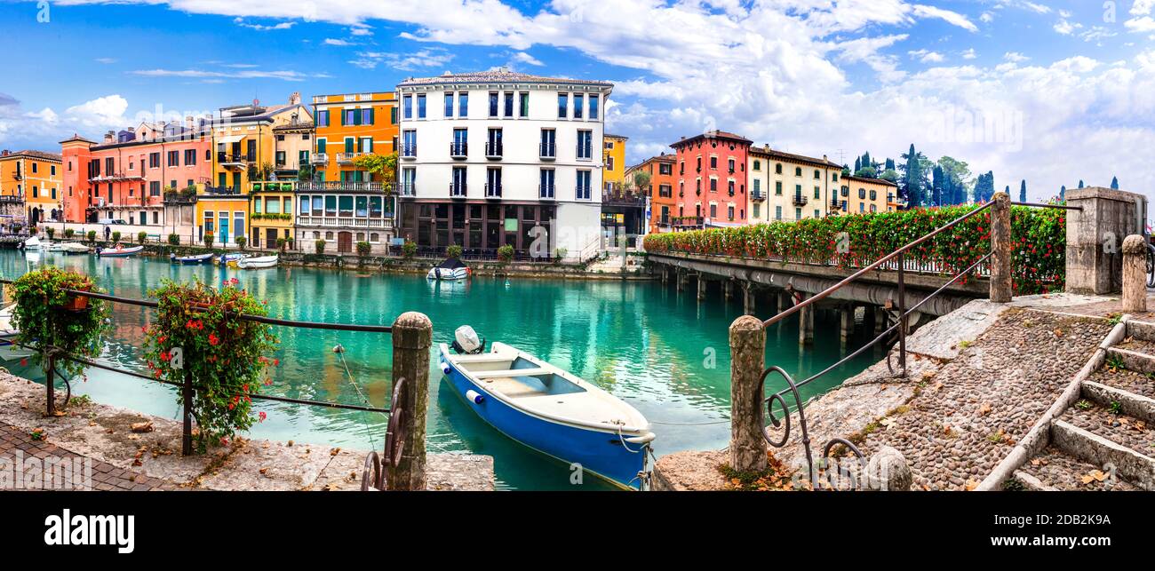 Peschiera del Garda - charming village with colorful houses in beautiful lake Lago di Garda. Verona province, Italy Stock Photo
