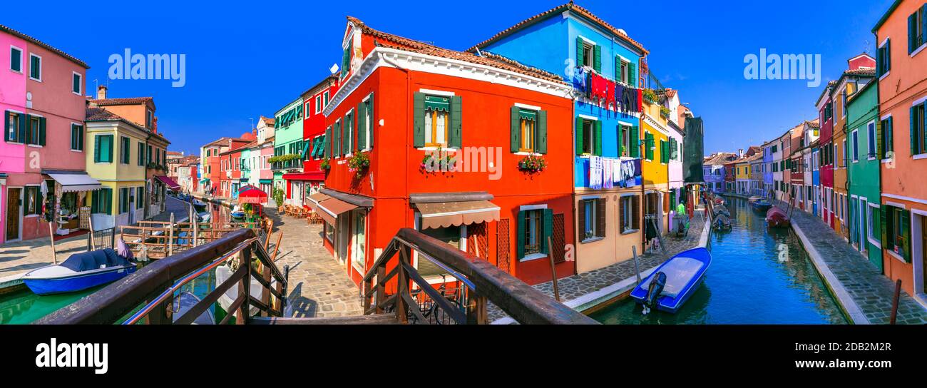 Most colorful traditional fishing town (village) Burano - Island near of Venice. Italy travel and landmarks Stock Photo