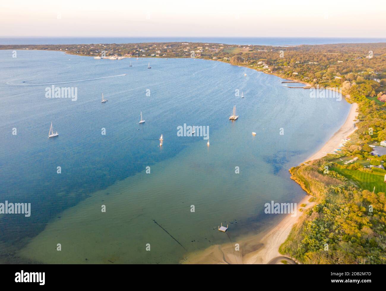 aerial image of lake Montauk and highway 27, Montauk, NY Stock Photo