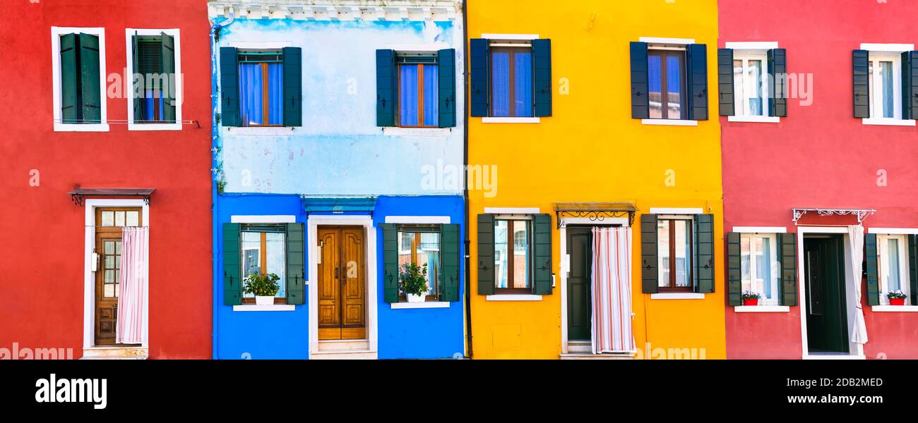 Most colorful town (places) . Burano fishing village with painted houses.  Island near  Venice. Italy travel and landmarks Stock Photo