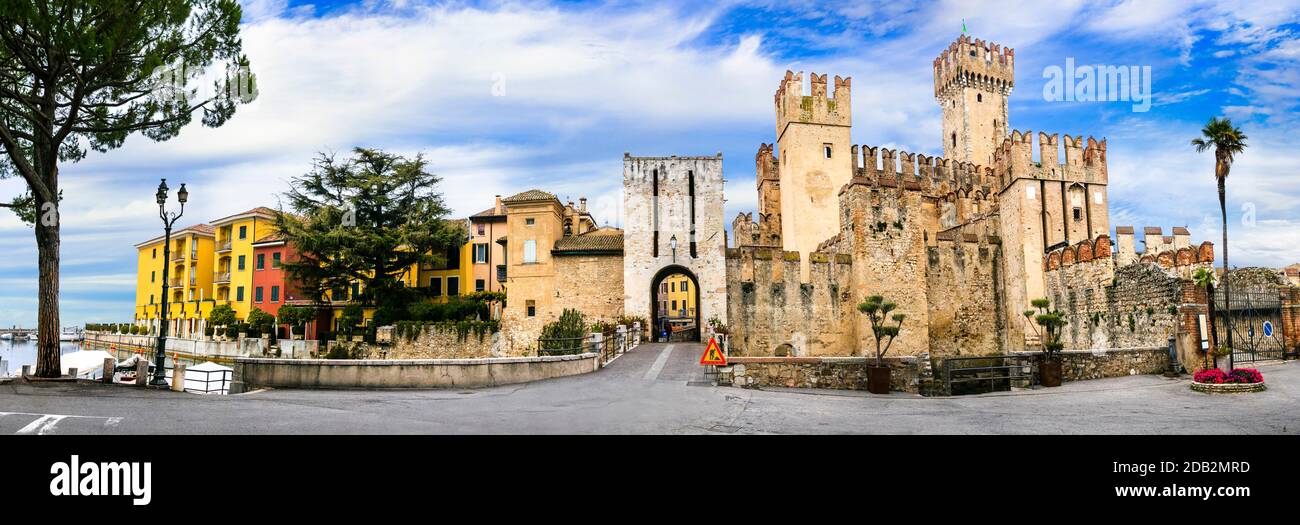 Most beautiful castles of Italy - Scaligero Castle in Sirmione. Lake Lago di Garda Stock Photo