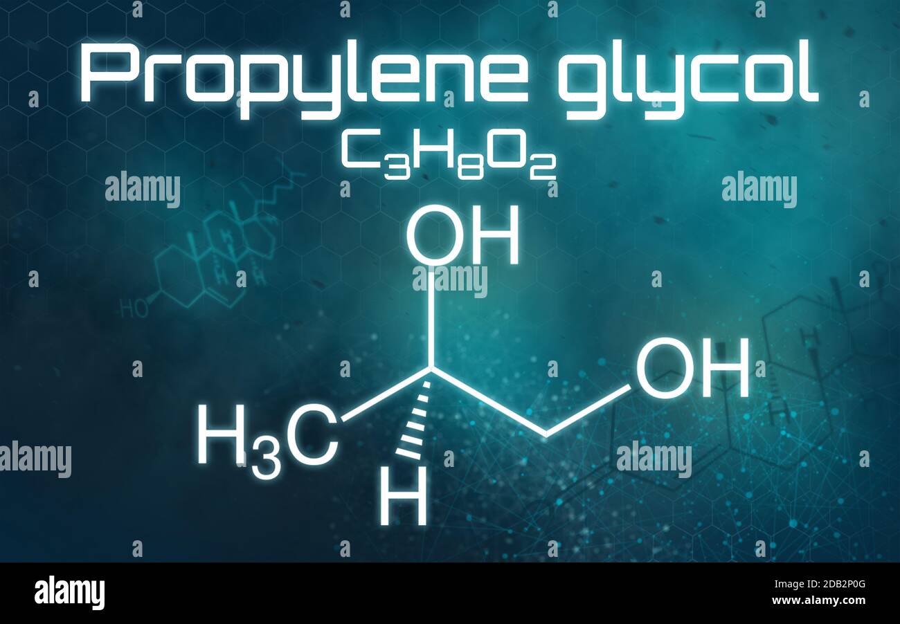 Chemical formula of Propylene glycol on a futuristic background Stock Photo