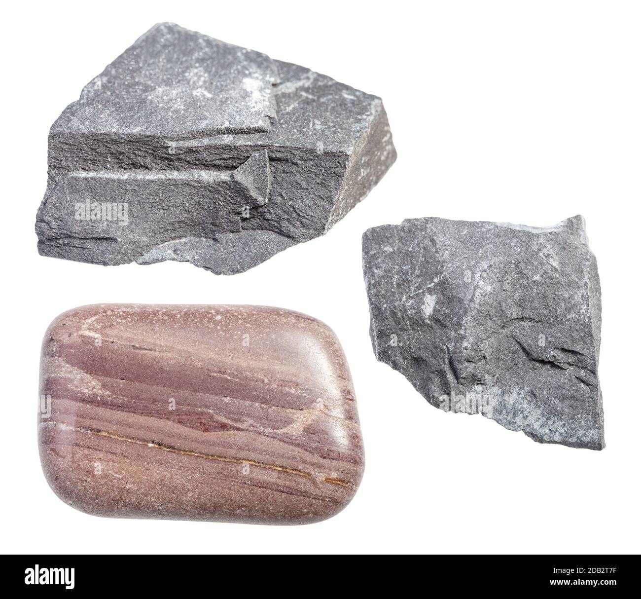 set of various Argillite rocks isolated on white background Stock Photo