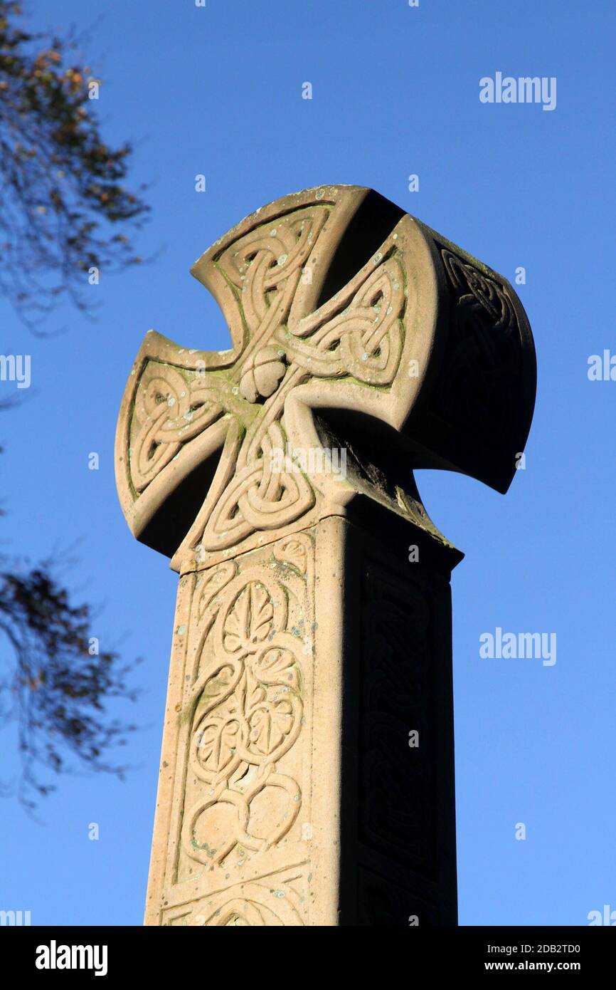 Coylton, South Ayrshire, Scotland, Remembrance Sunday at the War Memorial. The Stone Celtic
