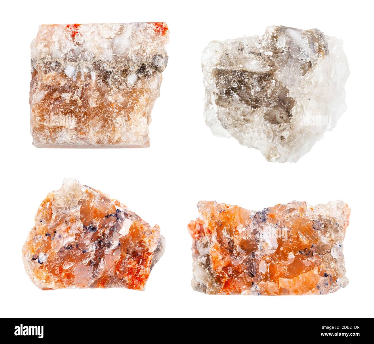 set of various Rock Salt (Halite) rocks isolated on white background