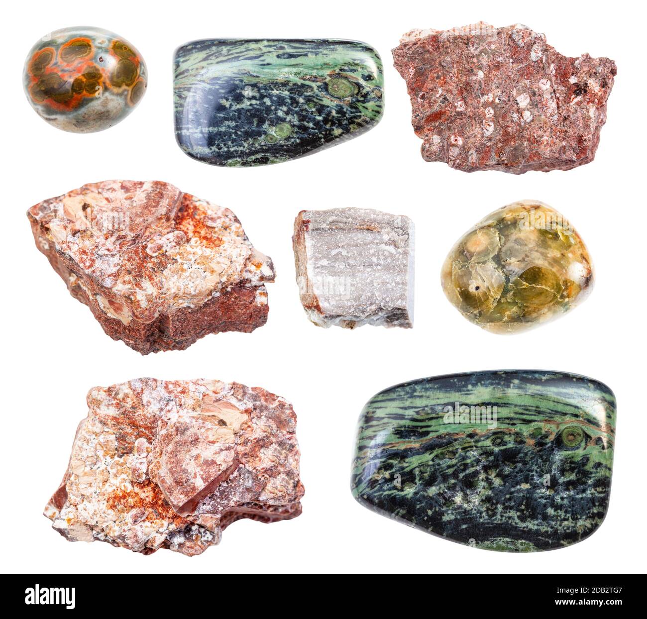 set of various Rhyolite rocks isolated on white background Stock Photo ...