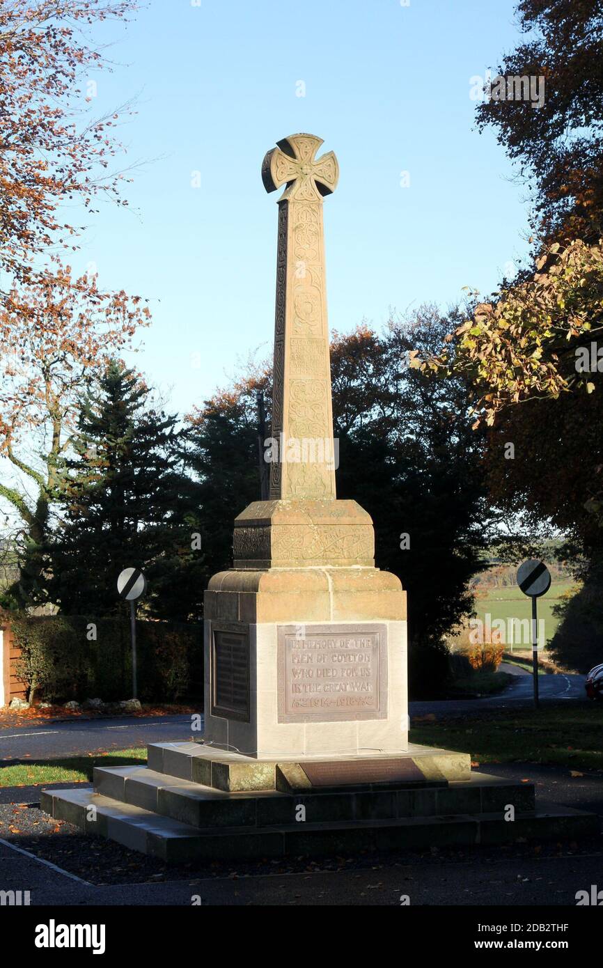 Coylton, South Ayrshire, Scotland, Remembrance Sunday at the War Memorial. The Stone Celtic