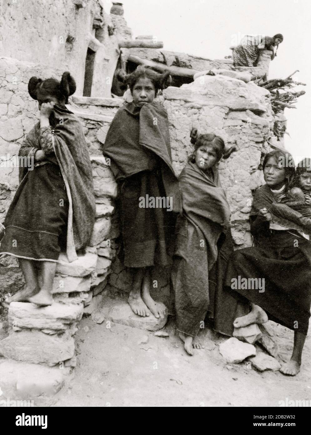 Five young women pueblo Indians, Arizona.. Stock Photo