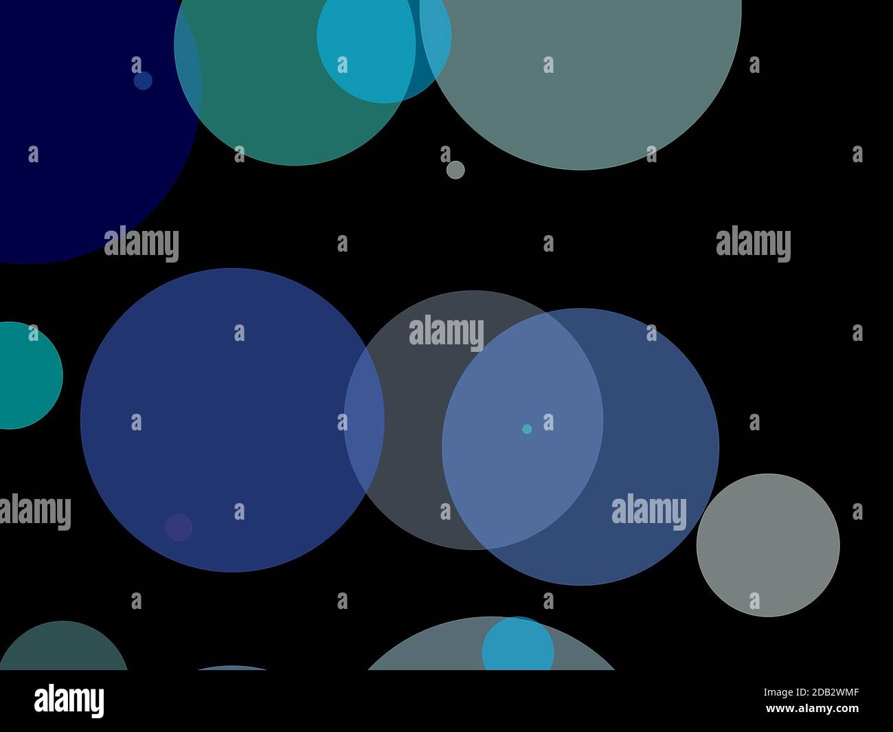 Abstract minimalist blue illustration with circles and black background ...