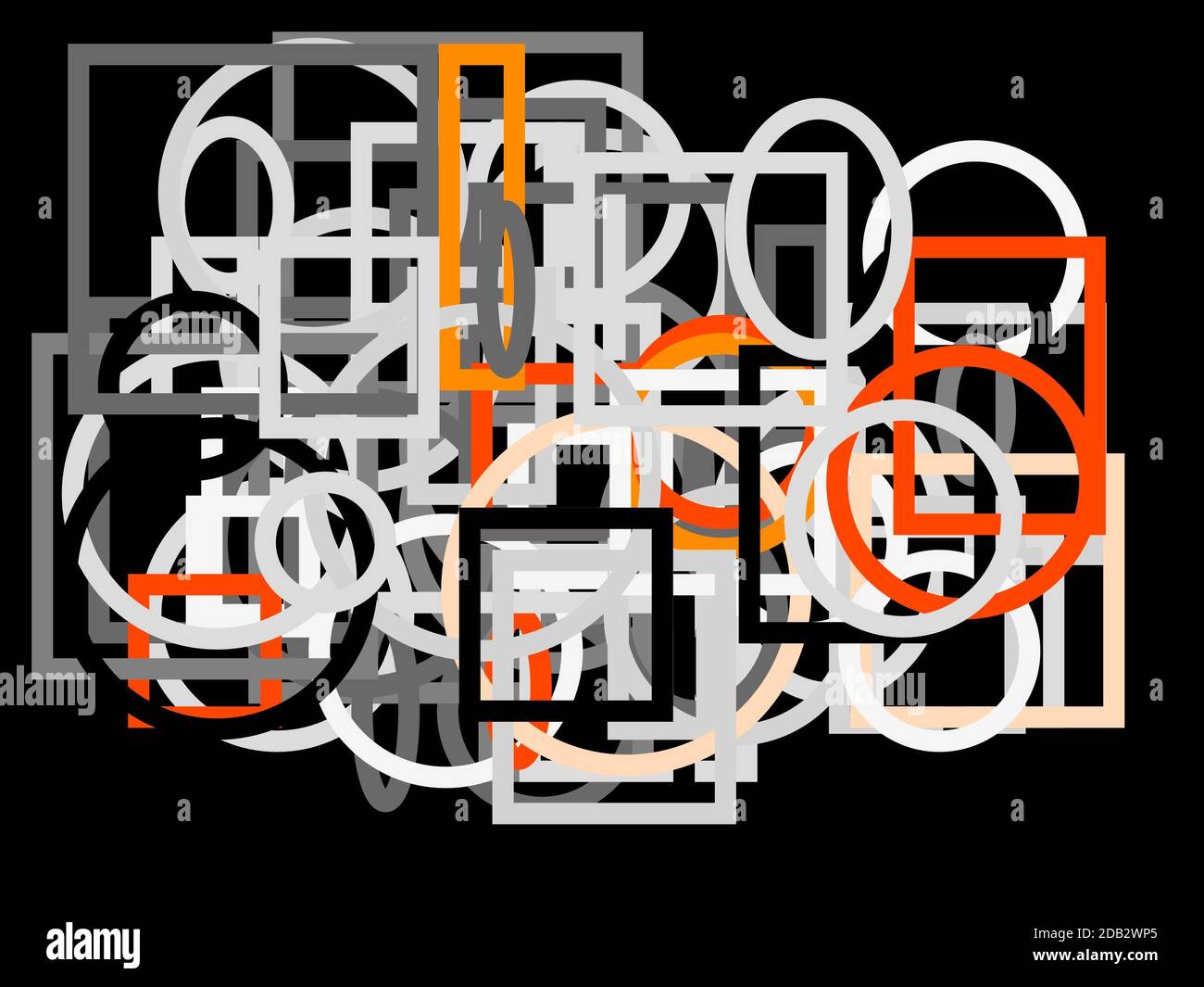 Abstract minimalist grey orange illustration with circle and ellipses ...