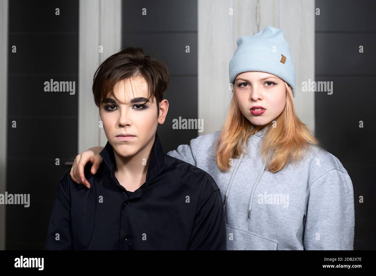 teenage boy and girl in gothic look Stock Photo
