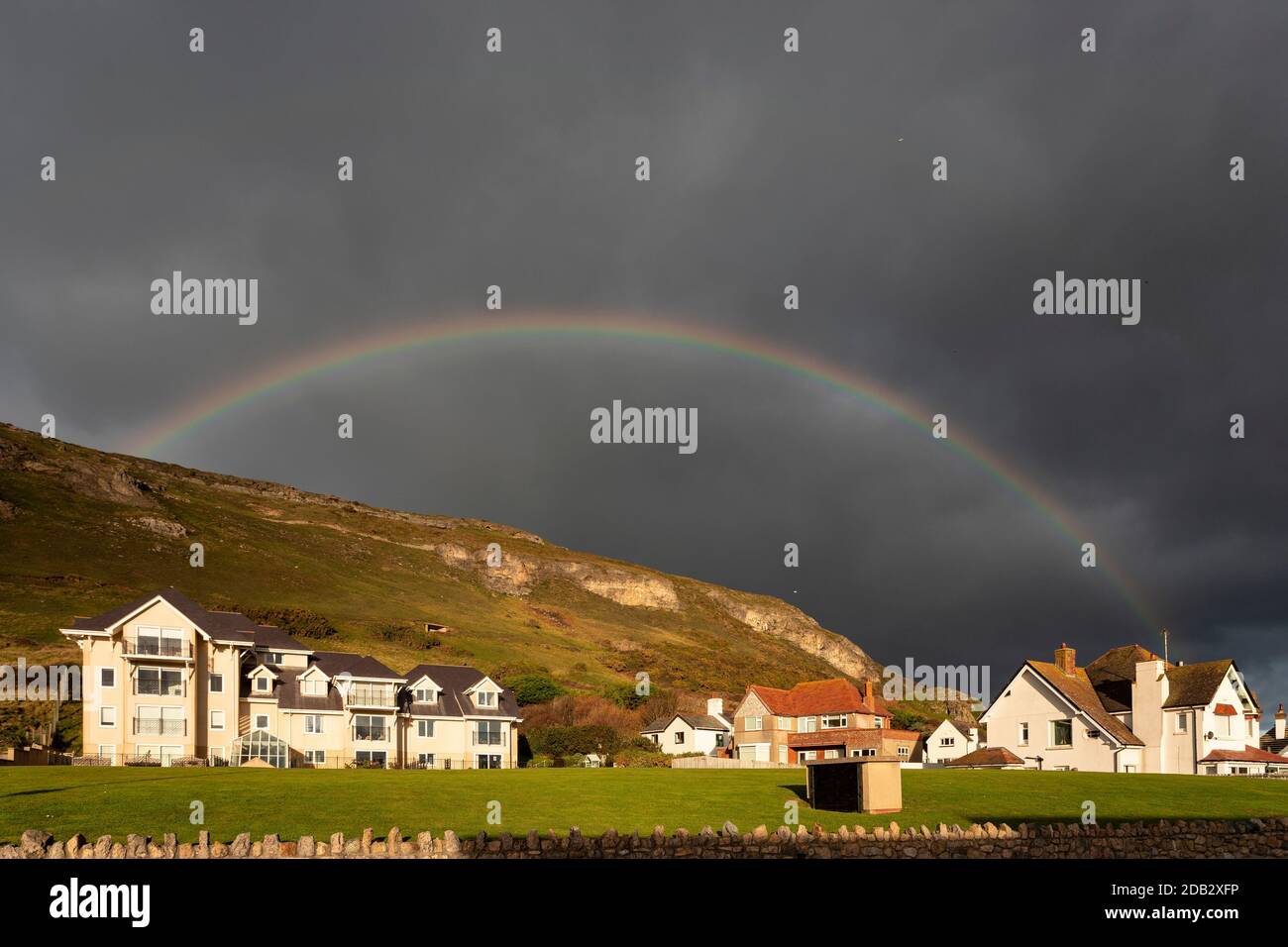 Rainbow over the Great Orme, Llandudno, North Wales Stock Photo