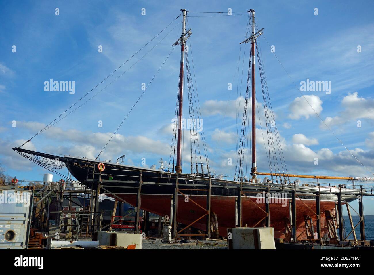 Tallship schooner Bluenose II in drydock 2020 lunenburg Nova Scotia Canada Stock Photo