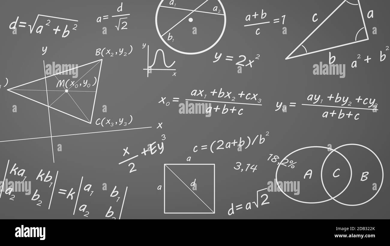 Math chalk text formulas graphs and related symbols on chalkboard