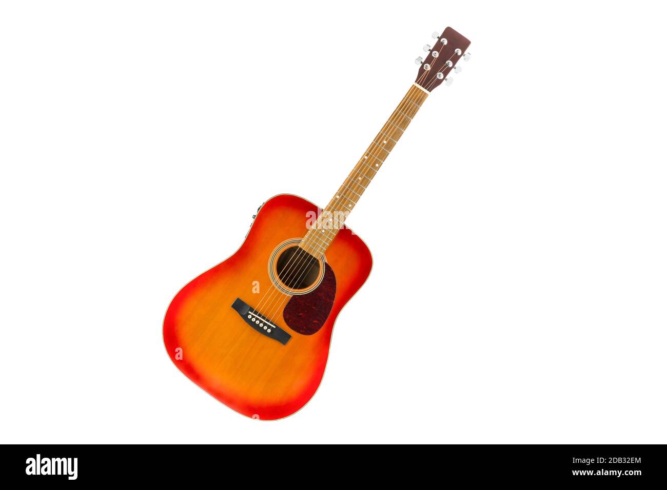 isolated in white portrait of an inclined electrified acoustic guitar Stock Photo