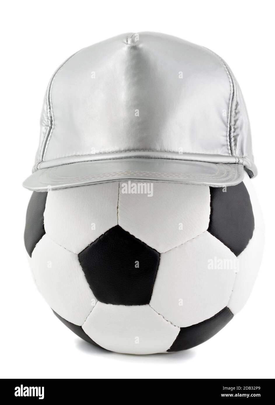 soccer ball and baseball cap isolated on the white background Stock