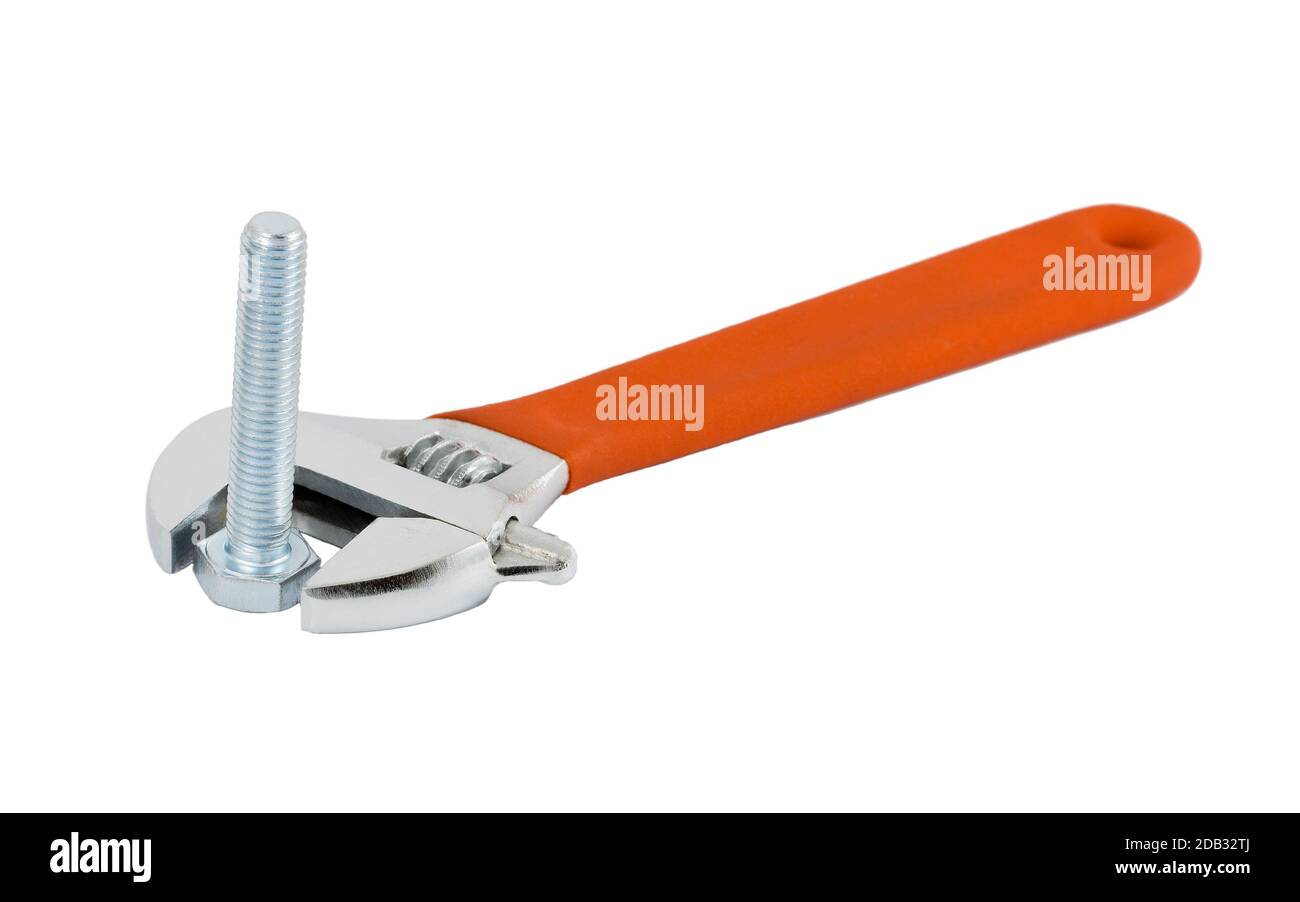 bolt in adjustable spanner concept isolated on white background Stock