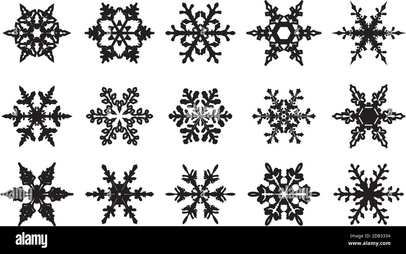 Winter set black isolated snowflake icons. Vector Illustration. Stock Vector