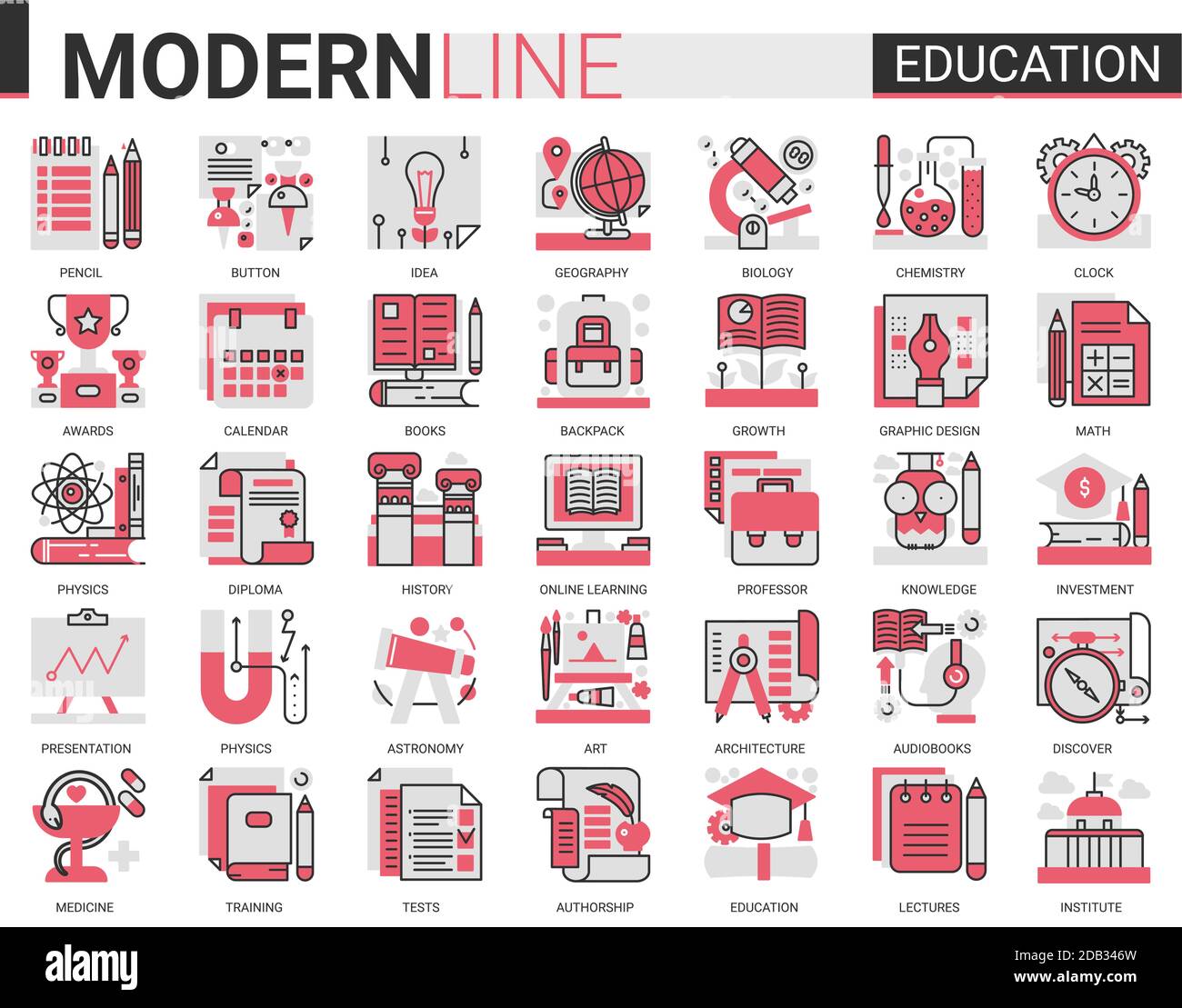 Education complex concept flat line icon vector set with outline