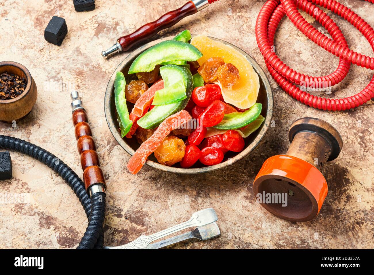 Smoking shisha for relaxation.Details of hookah and dried fruits smoking tobacco Stock Photo Alamy
