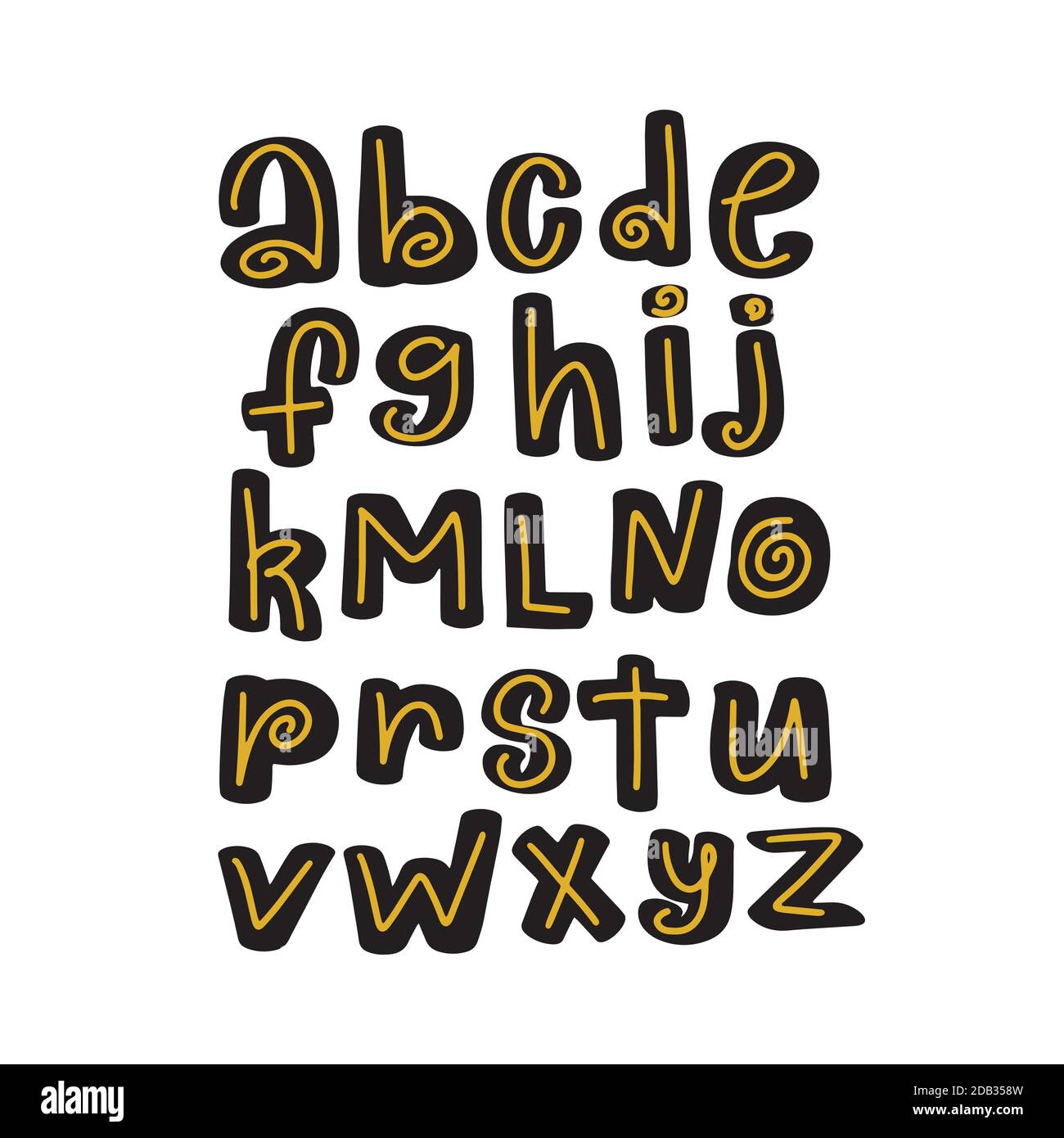 Funny childish made with ink alphabet. Vector font Stock Vector