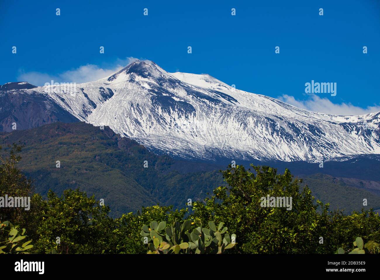 view on etna with snow on top Stock Photo
