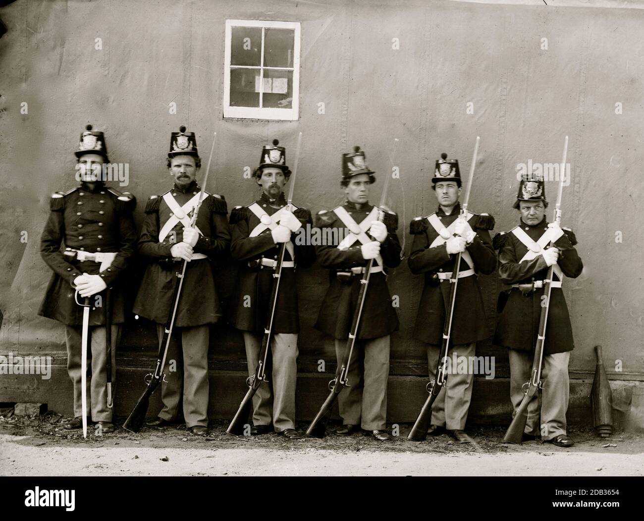 Washington, D.C. Six marines with fixed bayonets at the Navy Yard. Stock Photo
