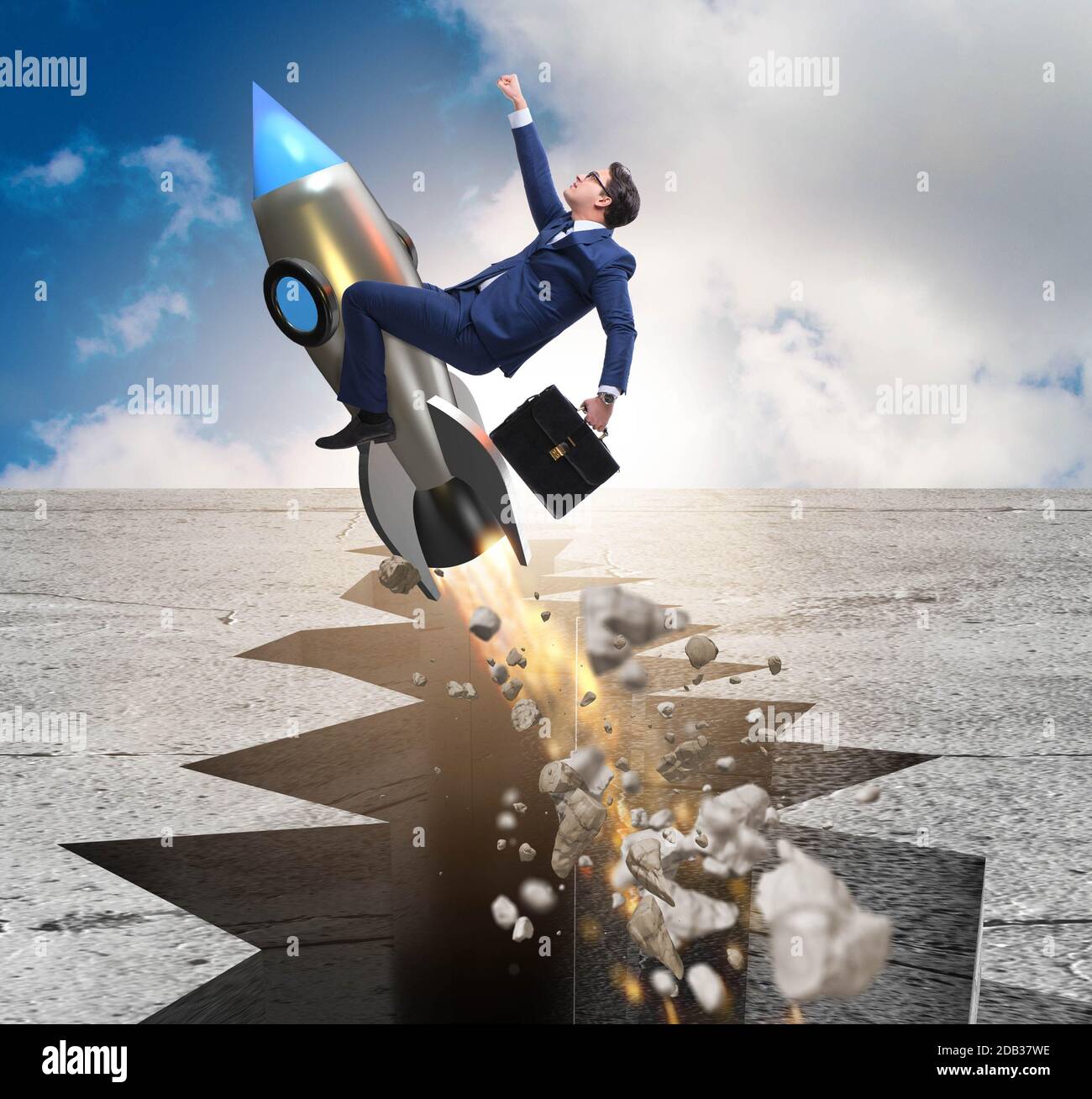 Rocket Avoiding Rocks The businessman flying on rocket from rock gap Stock Photo - Alamy