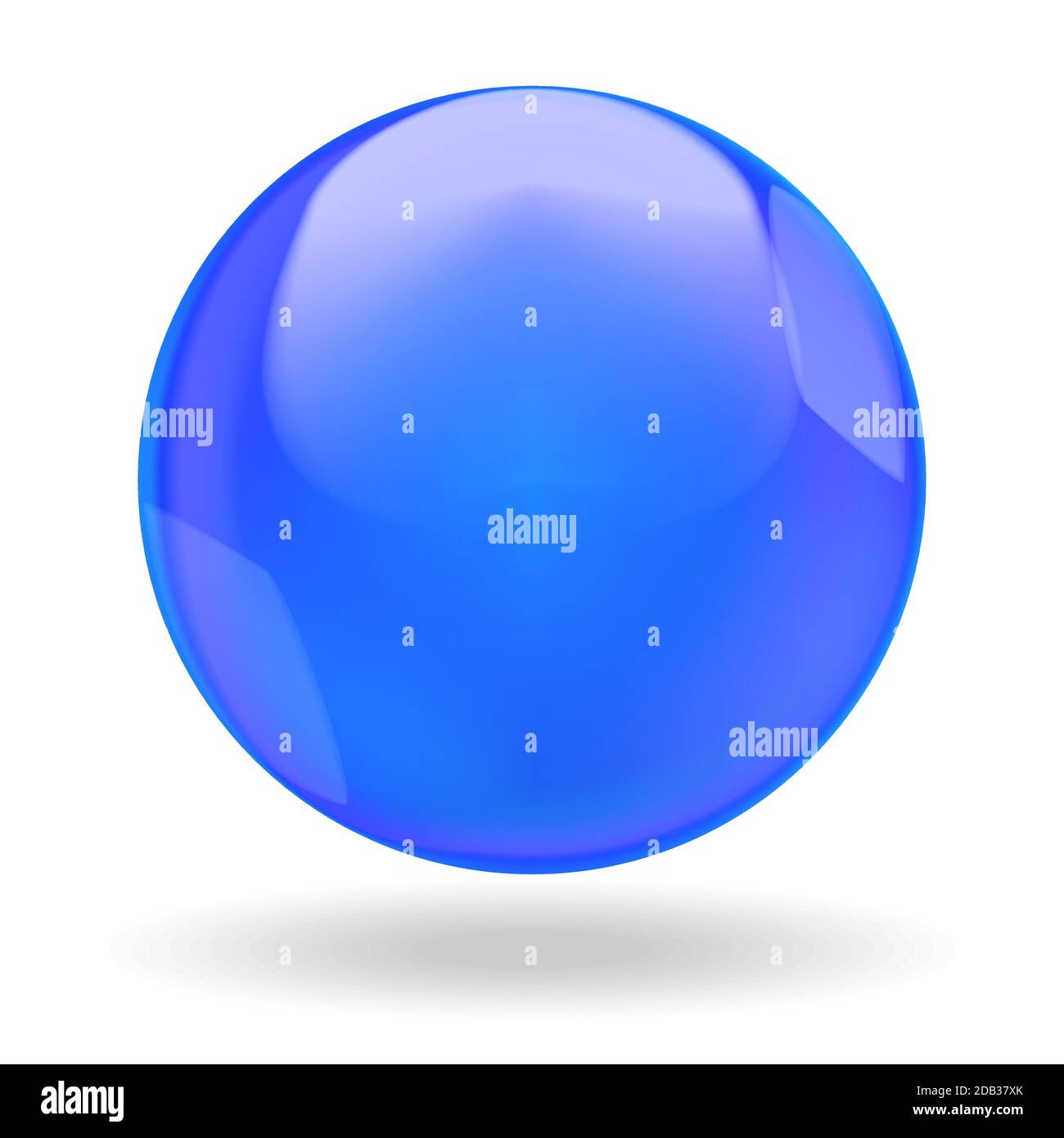 Blue shiny ball or round drop with glares, isolated on white background ...