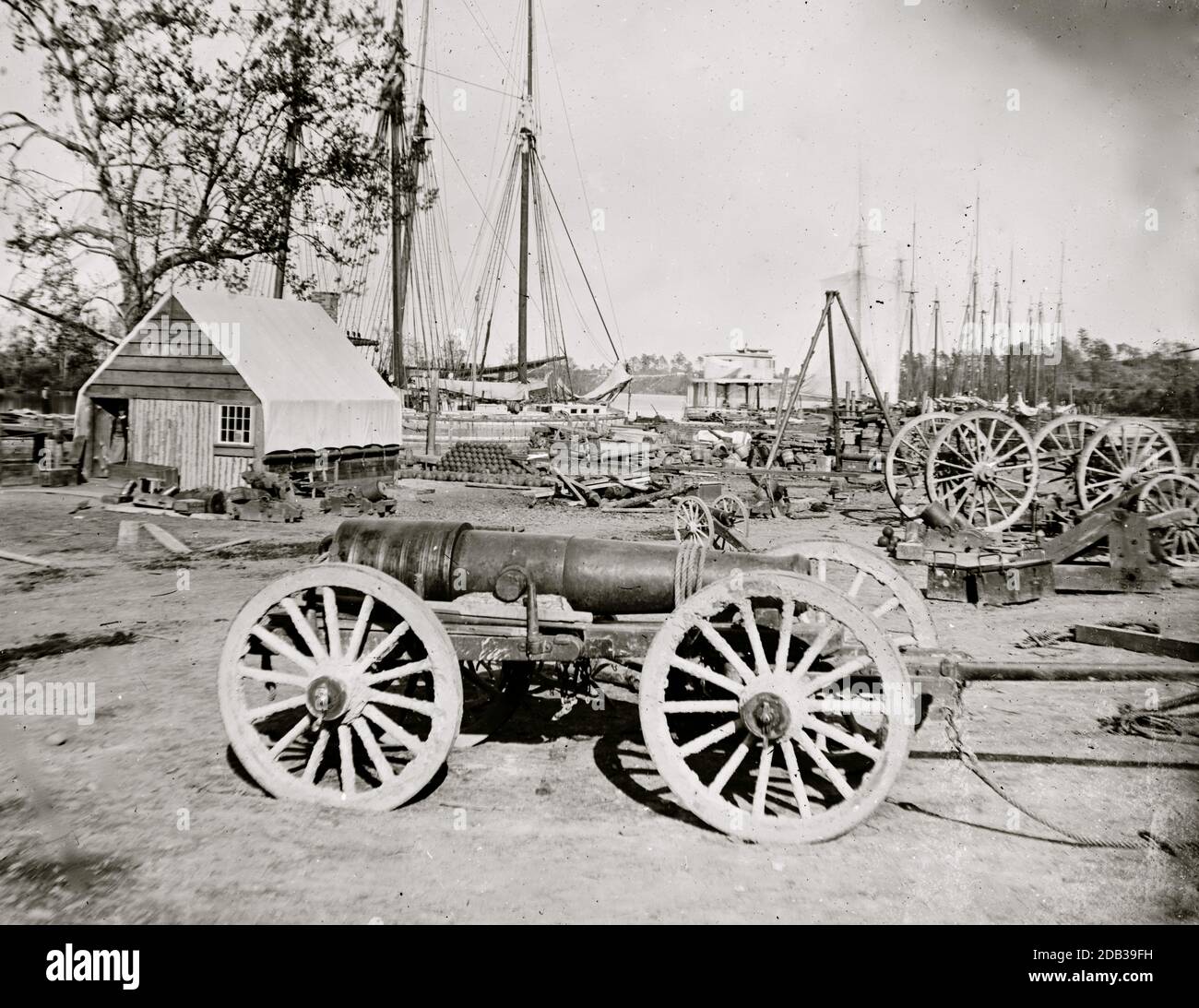 Broadway Landing, Appomattox River, Virginia. Park of artillery. Stock Photo