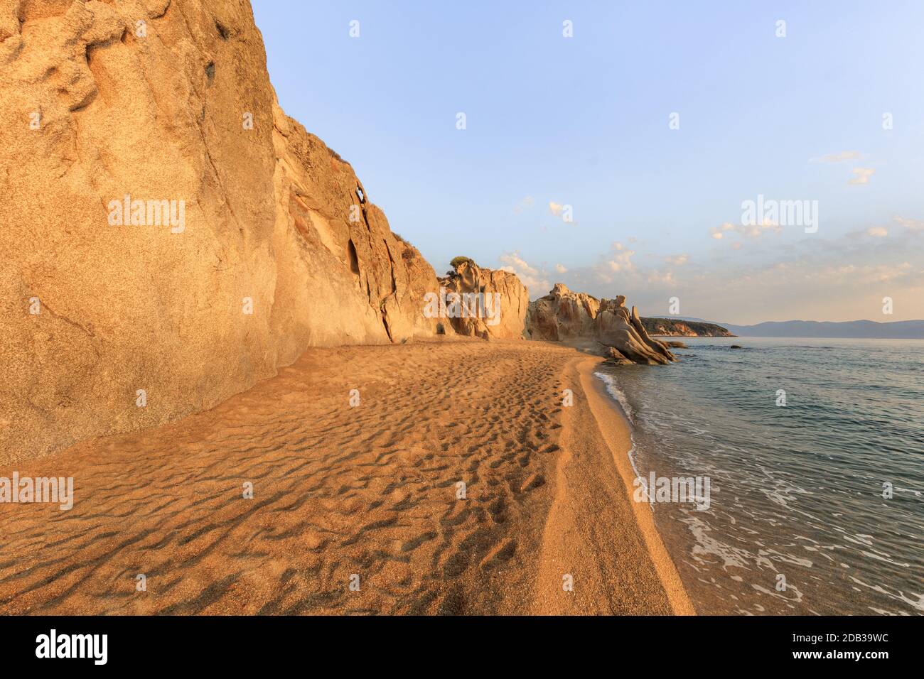 beautiful kakoudia beach at sunrise. Ierissos Grecce Stock Photo