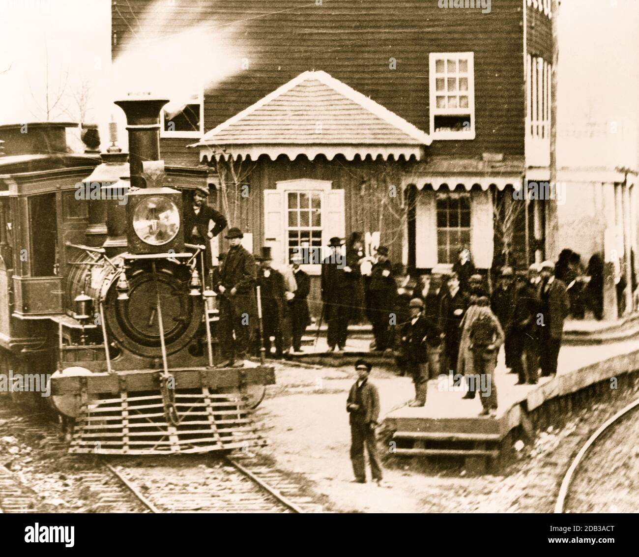 Hanover Junction, Pennsylvania--1863--Hanover Junction Railroad Station (detail of locomotive and crowd. Stock Photo