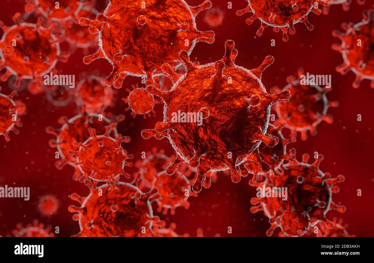 corona virus 2019-ncov flu outbreak, microscopic view of floating virus ...