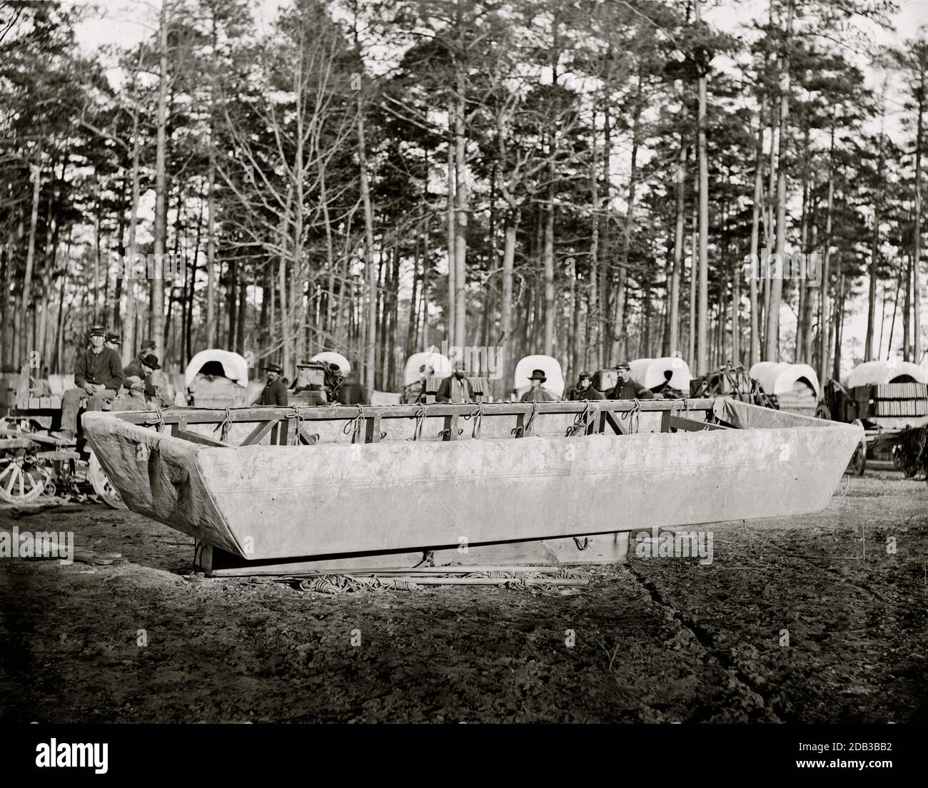 Rappahannock Station, Va. Canvas pontoon boat, 50th New York Engineers. Stock Photo